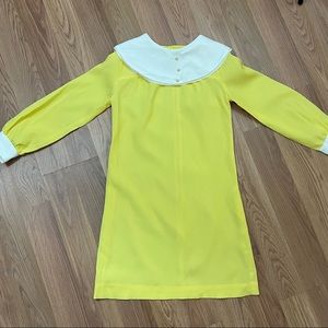 Vintage Handmade 60’s Brady Bunch Style Yellow Mod Bib Collar Mini Dress 6